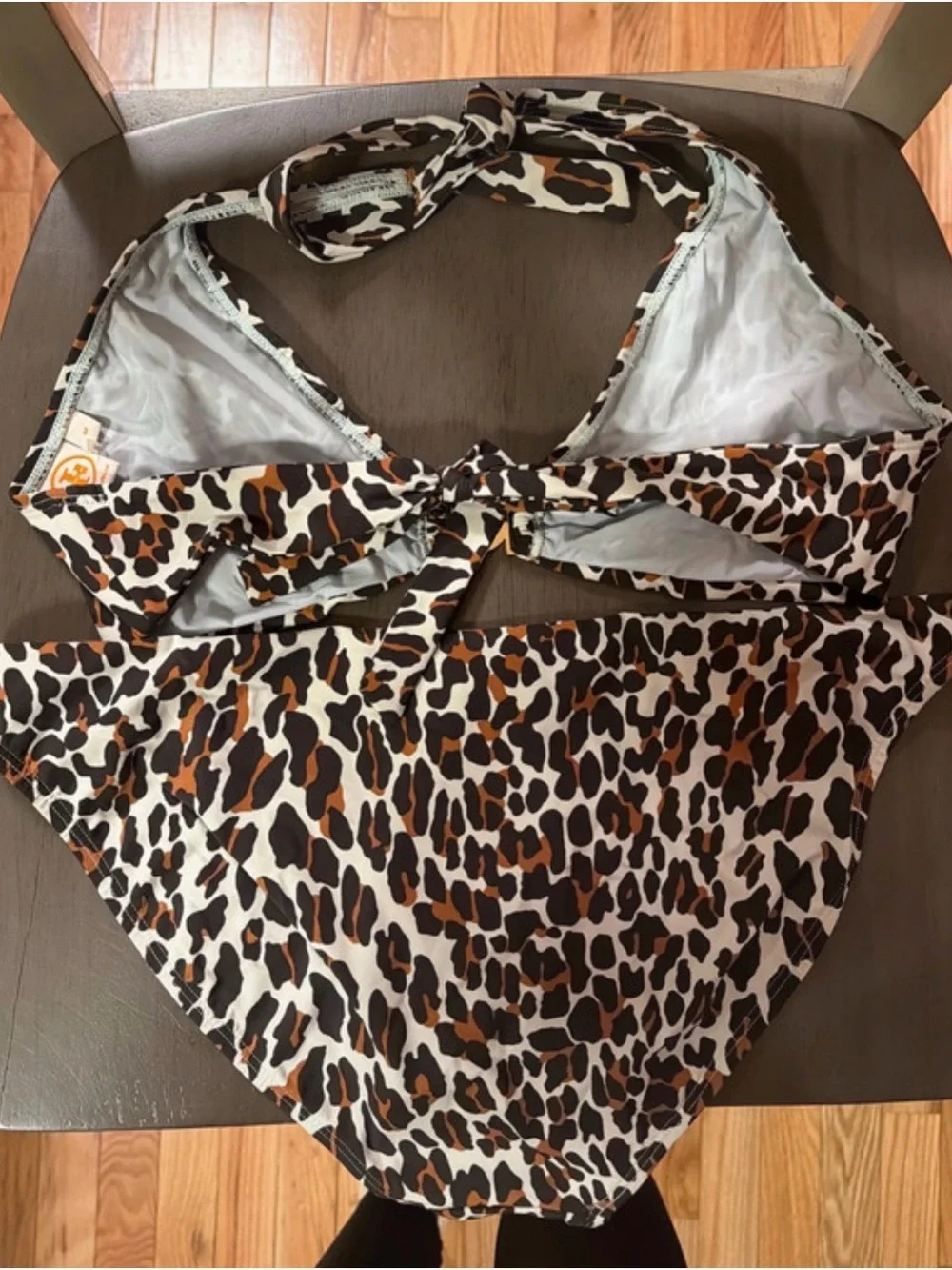 Tory Burch Leopard-Print Bikini Set in Black, Brown & Cream with Gold Logo